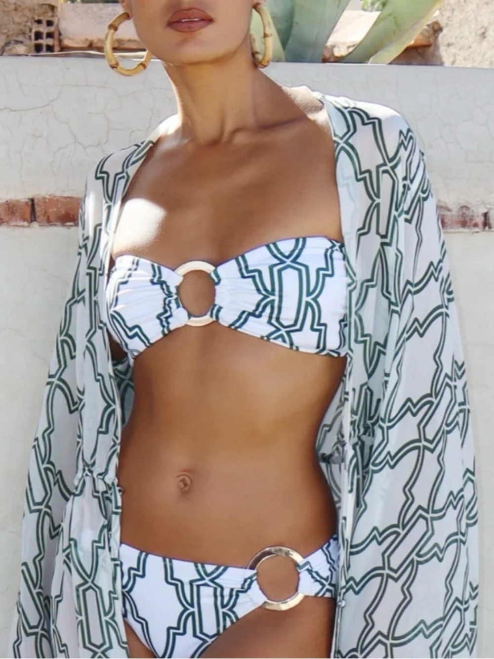 Alexandra Miro Carlotta Bikini Bandeau Top Swimwear Green Tile Color Size S